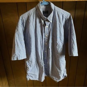 Gitman Bros Shirt Mens L Blue Plaid Vintage Made In USA Short Sleeve